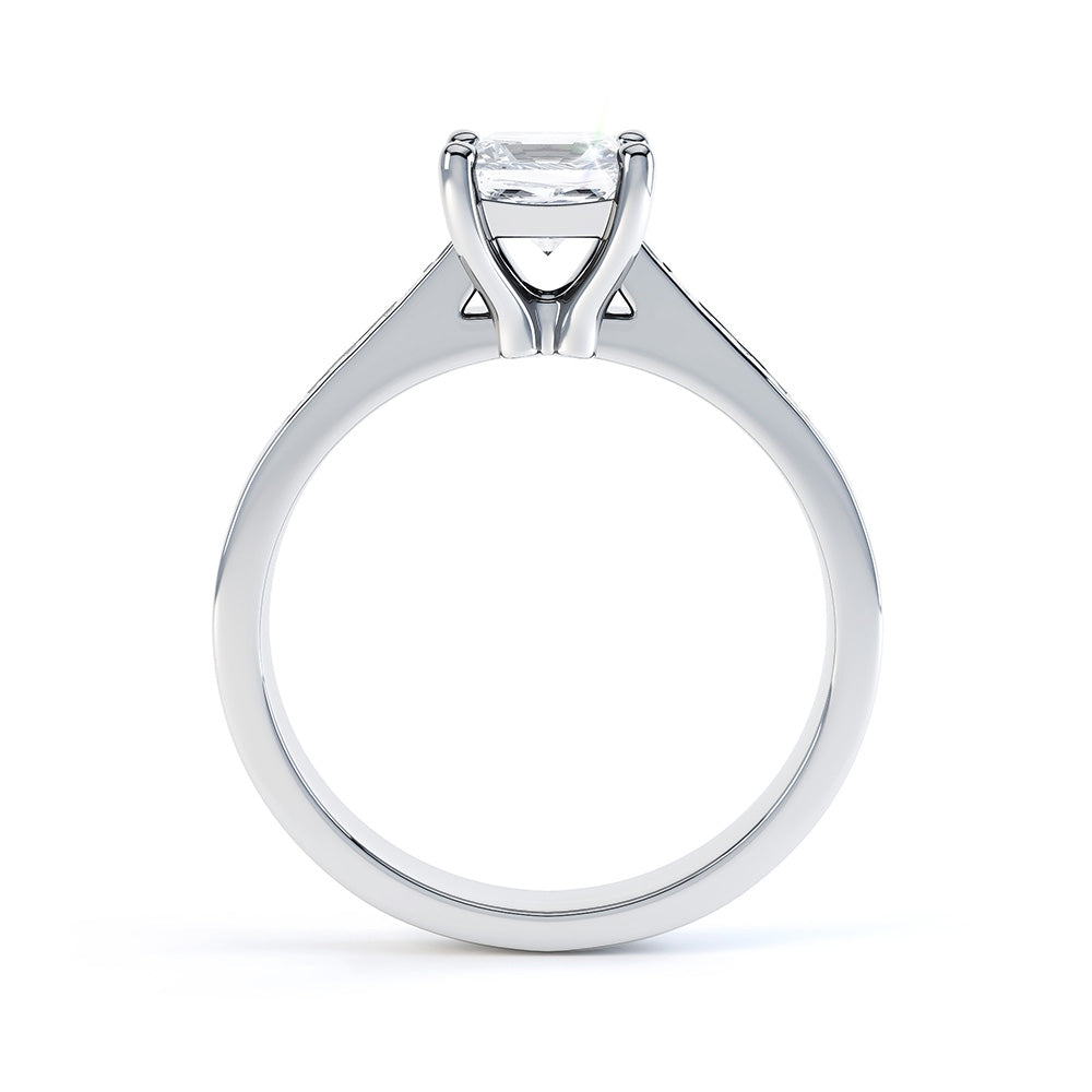 4 claw square diamond with shoulder stones  - SLE1020